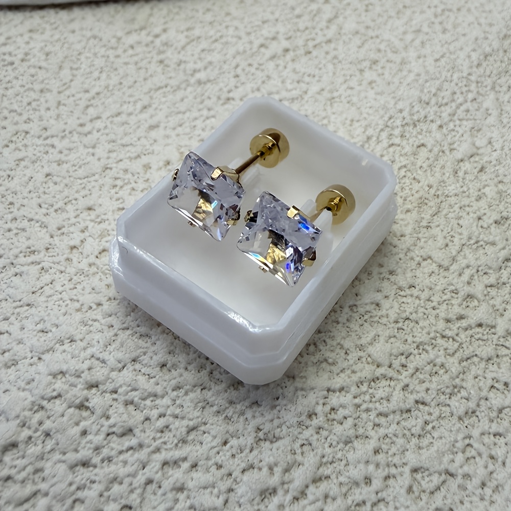Women's 18K Gold Plated Round Zirconia Stud Earrings